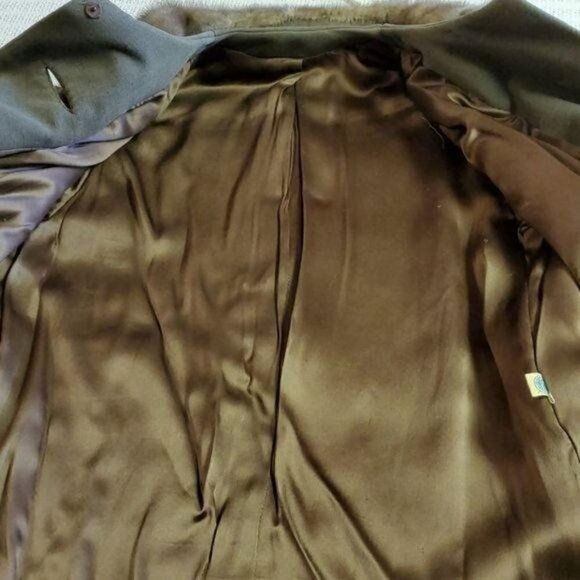 Vintage 60's Union Made Brown Sz. L Fur Collared Lined Button Coat - Picture 10 of 12